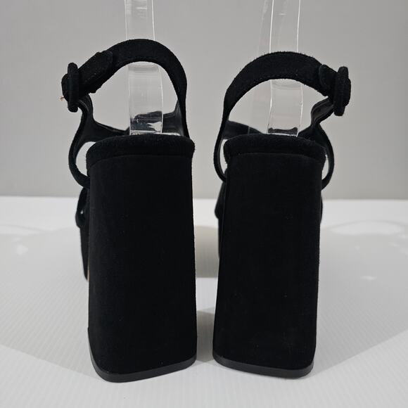 NEW Larroude Bee Platform Sandal Block Heel Black Suede Size 9 - Picture 8 of 12